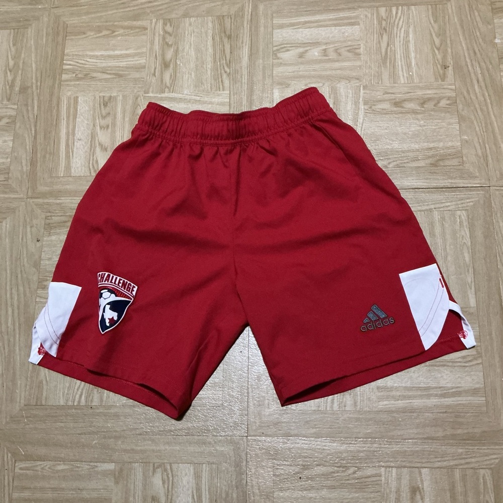adidas Red Soccer Training Shorts with White Panels